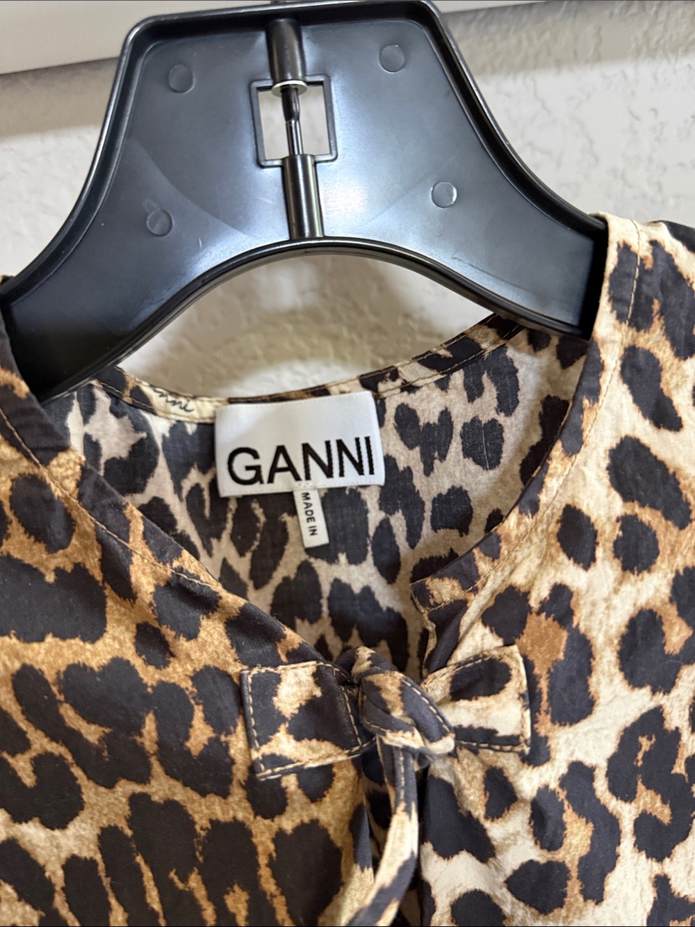 Ganni Leopard Print Puff Sleeve Cotton Peplum Top - Brown/Black Sz 36 (US 4) - Picture 2 of 10